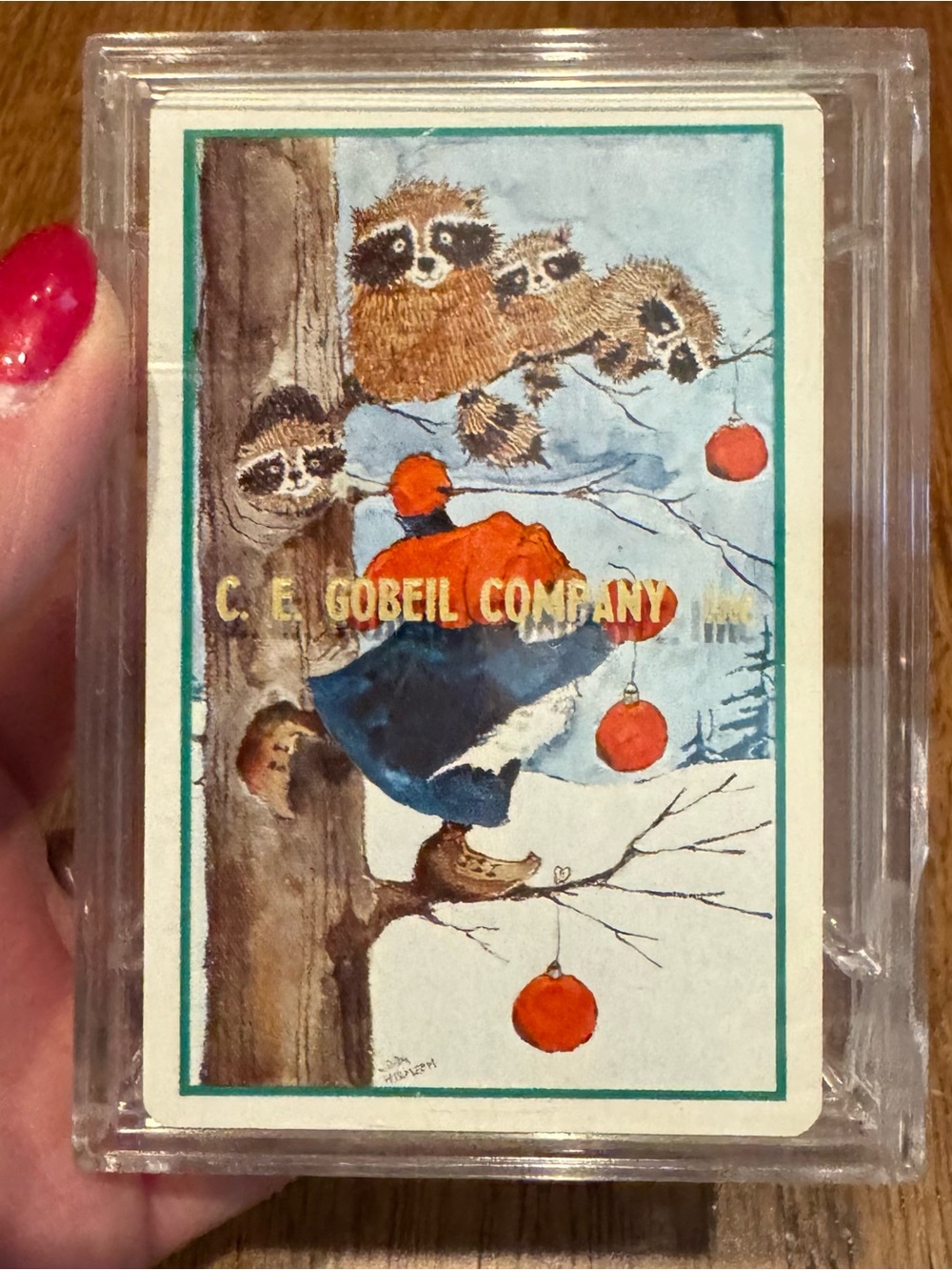 Vintage C.E. Goebel Company Playing Cards Raccoon Winter Advertising Deck USA